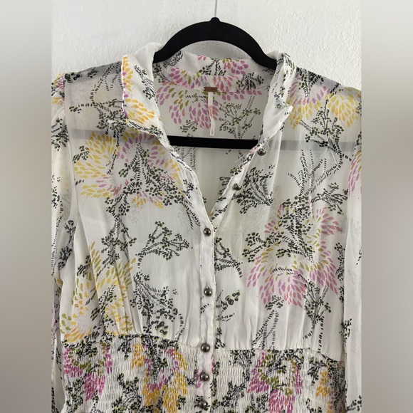 Free People Fake Pretend Babydoll Long Sleeve Floral Mini Dress Size L - Picture 3 of 11